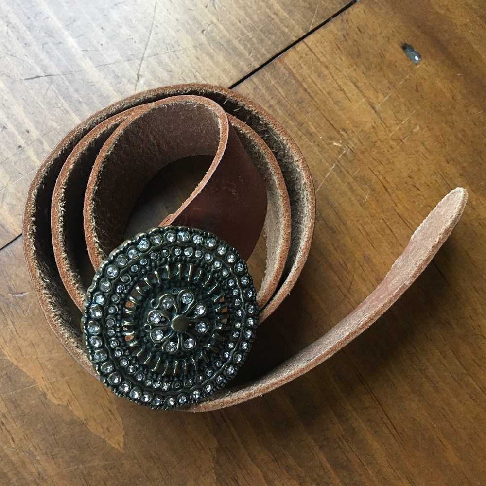 Fossil Vintage Leather Jeweled Brown Belt - Size L